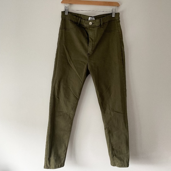 Zara // High Rise Slim Leg Olive Green Pants - Picture 1 of 4